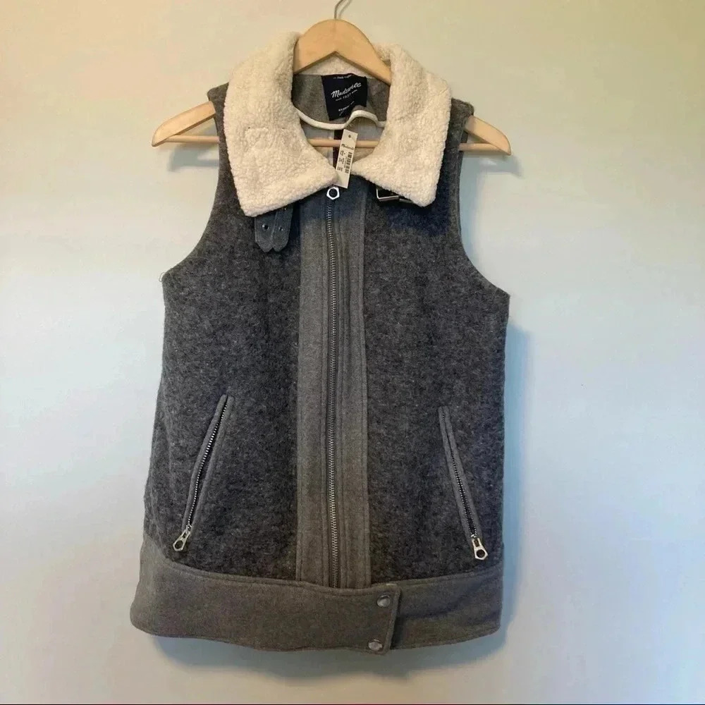 NWT Madewell Sherpa  grey wool blend vest